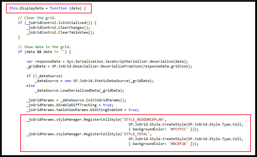 Project Server JsGrid Aplicar style a renglon usando GetGridRowStyleId RegisterCellStyle